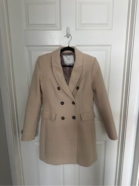 Mango Double-Breasted Pea Coat in Beige